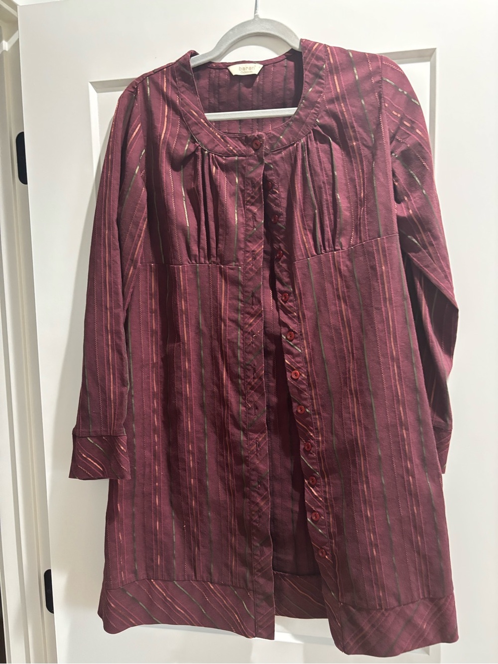 Kids Burgundy Stripe Button-Front Dress